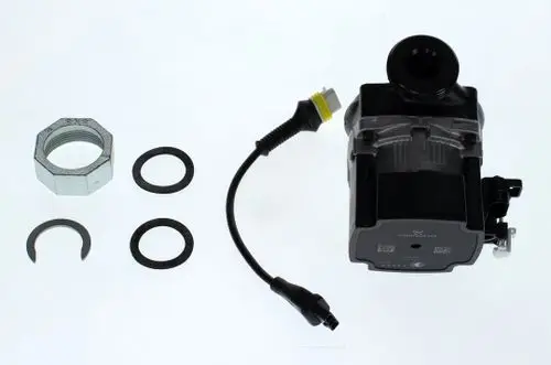 Bosch-Pumpe mit einem elektromagnetischen Anschluss, einer Metallmutter, zwei Dichtungsringen und einer Halteklammer, ausgelegt für spezifische Anwendungen.